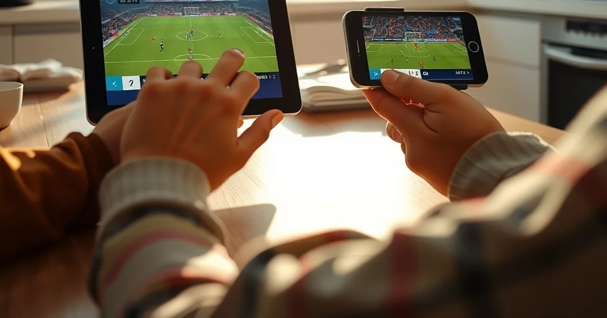 Deux appareils côte à côte sur une table lumineuse, comparant deux accès de streaming pendant un match